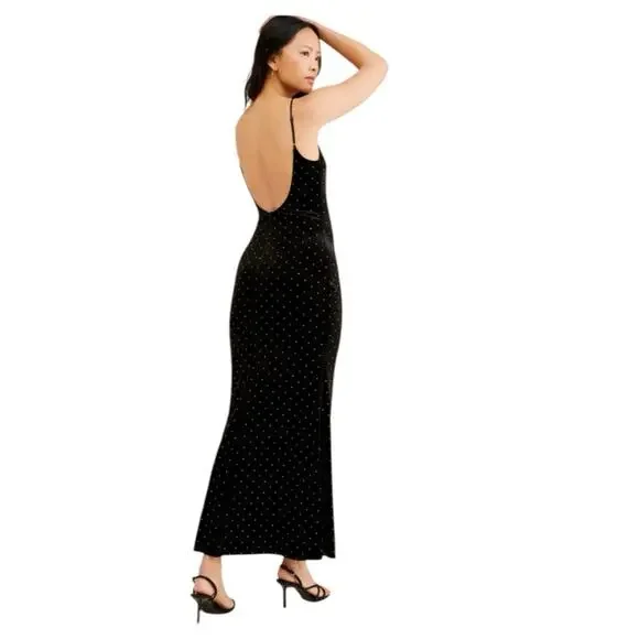 Anthropologie x If By Sea Black Velvet Rhinestone Slip Dress Size M Holiday Anthropologie x If By Sea Black Velvet Rhinestone Slip Dress Size M Holiday